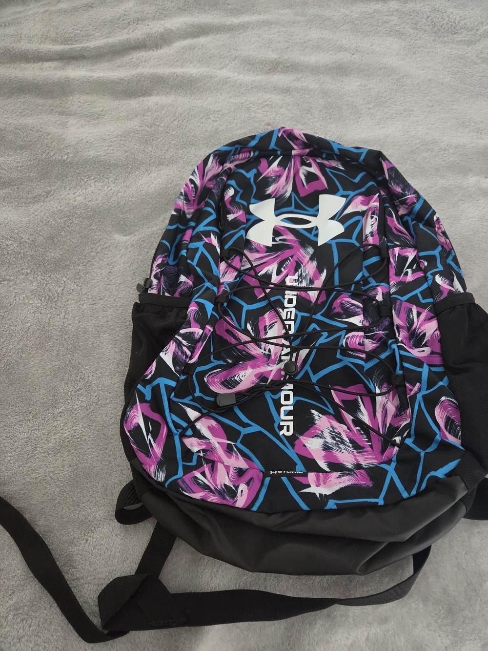 Under Armour Black Backpack with Pink & Blue Graphic Print